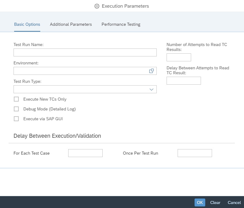 Execution Parameters window