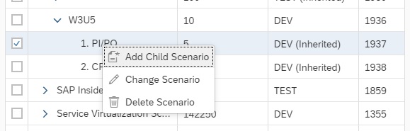 Scenarios Tree Context Menu popup