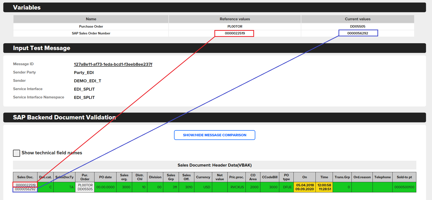 Example 2 - Substitution of the document number for test type SAP ...