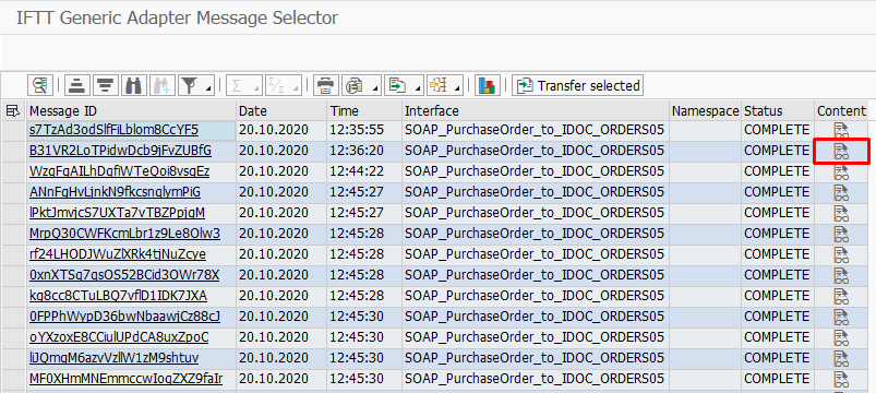Int4 IFTT Generic Adapter Message Selector - Result List, View Message Content