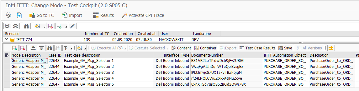 Int4 IFTT Cockpit - Saved Test Cases